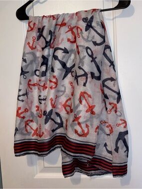 2Chic Womens Shawl Cover Up Wrap Nautical Anchor Motif White Blue Red 78"x 46"